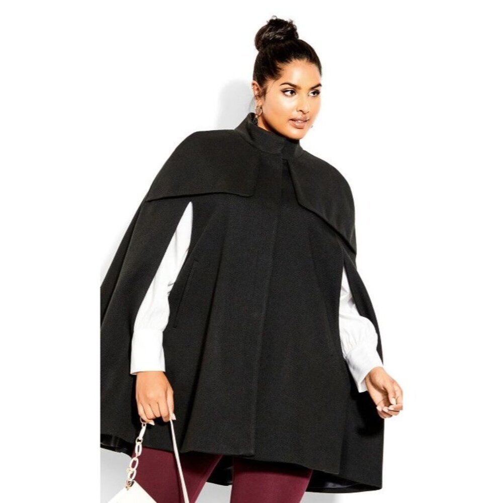 City Chic Women's Anastasia Front TIe Open Cape Coat Size 14 NWT‎